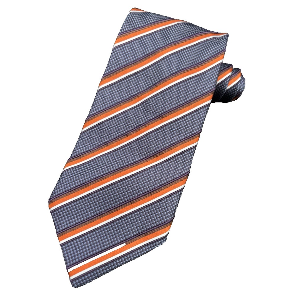 ERMENEGILDO ZEGNA Men's Tie 100% Silk ITALY Luxury Striped Blue Orange EUC